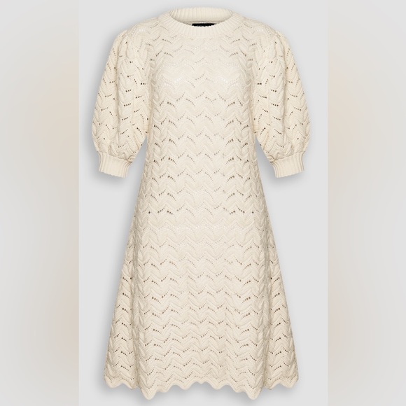 Magali Pascal Bea Short Openwork Cotton Knit Dress. Cream / Ecru. Medium (US 8). - Picture 1 of 6